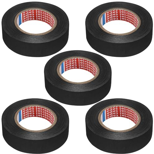 5 Rouleaux Scotch Noir, Anti-Dérapant Scotch Electricien,Multifonctionnel Chatertone,Autocollant Chatterton Noir pour Voiture Câble Harnais de Câblage Tissu Loom Électrique Ruban