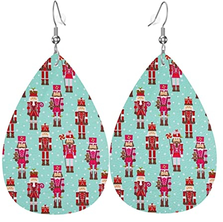 Soldat Nussknacker-Leder-Ohrringe, doppelseitig bedruckt, Tropfenform, baumelnde Ohrhänger für Damen, Teenager, Mädchen, Einheitsgröße, Leder