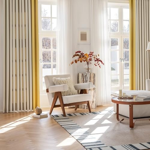 Daesar Verdunklungsvorhänge mit Ösen, Schiebengardinen Blickdicht 2er Set Jacquard Modern Zweifarbig 132x138CM Beige Gelb Gardinen Vorhänge Kinderzimmer Schlafzimmer