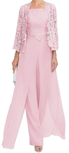 JIAJUPA Robe mère de la mariée avec veste pour mariage longueur cheville grande taille robe mère du marié robe d'invité de mariage, rose poudré, 44