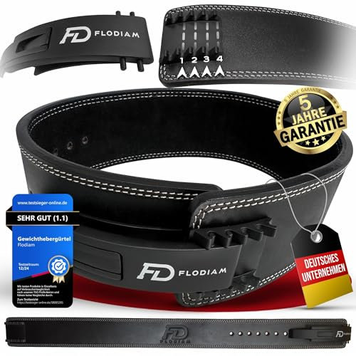 Flodiam Profi Gewichthebergürtel Full Power Design Herren & Damen [Schnellverstell] Hebelverschluss Gym Lifting Belt Fitness Gürtel Büffelleder Weightlifting Powerlifting 8,5cm hoch, Schwarz, S