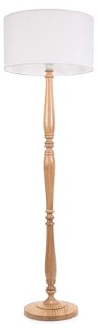 ValueLights | Traditional Light Wood Candlestick Floor Lamp with White Fabric Drum Shade for Living Room | Floor Lamps, Home Décor & Improvement Essential | Included LED Bulb