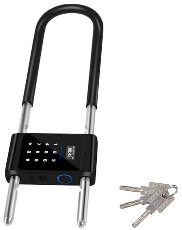 YiToo Candado largo de combinación inteligente en forma de U, bloqueo de huellas dactilares con Bluetooth RFID con llave de respaldo, grillete ajustable para valla al aire libre, piscina, cobertizo,