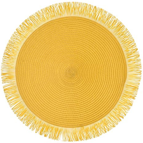 Baroni Home Set mit 6 runden Tischsets aus synthetischem Stroh, bunt, Platzdeckchen, amerikanisches Frühstücksbrettchen, Durchmesser 38 cm, Gelb