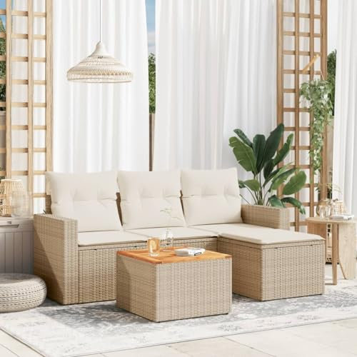 Xichuzi 5-TLG. Garten-Sofagarnitur mit Kissen Beige Poly Rattan, Lounge Gartenmöbel Set, Möbelsets, Balkon Möbel, Gartenlounge, Gartensofa - 3256422