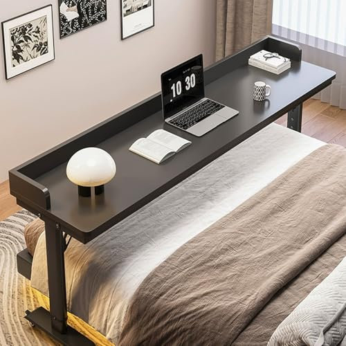 Tavolino Colazione a Camera da Letto Regolabile con rotelle, Mobile tavolino da Letto, scrivania Letto per Mangiare, Tavolo da Letto per pc con Ruote, leggio da Letto, per casa e Ufficio.
