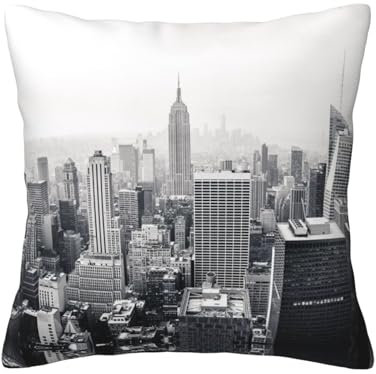 ESNAIUVCD Kissenbezüge mit New York-Druck, quadratisch, für Sofa, Schlafzimmer, Couch, 4-Jahreszeiten, universell, Schwarz und Weiß, 2 Stück