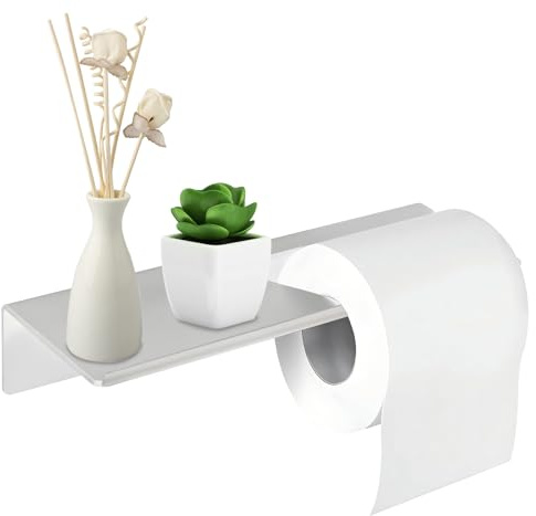 Toilet Roll Holder Wall Mounted, No Drilling Self Adhesive Toilet Paper Holder for Bathroom & Kitchen- Matt White