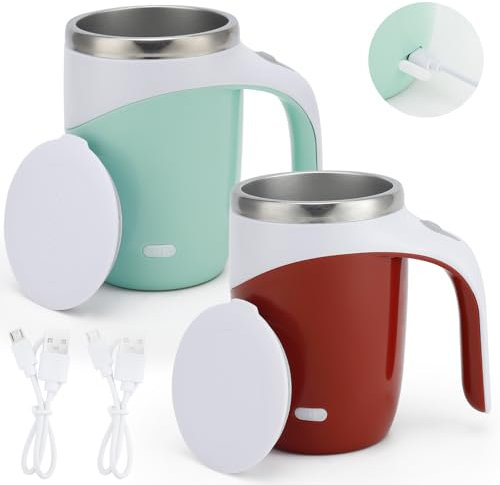 Reespring Self Stirring Coffee Mug, Auto Stirring Mug Rechargeable Self Mixing Cup for Coffee, Tea and Milk - 2 Pack (Model Combo 3A)