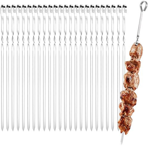 Srvauyea 25 Piezas Brochetas Barbacoa, 30cm Pinchos de Barbacoa de Acero Inoxidable, Brochetas de Barbacoa Reutilizables, Pinchos Barbacoa para Fiestas Barbacoa Fogata o Parrilla