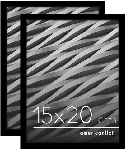 Americanflat Cadre Photo 15x20 cm Noir - Cadre 20x15 cm avec Bordure Fine, Vitre Antichoc, Chevalet et Matériel de Suspension Intégré pour Mur et Surface Plane - Lot de 2