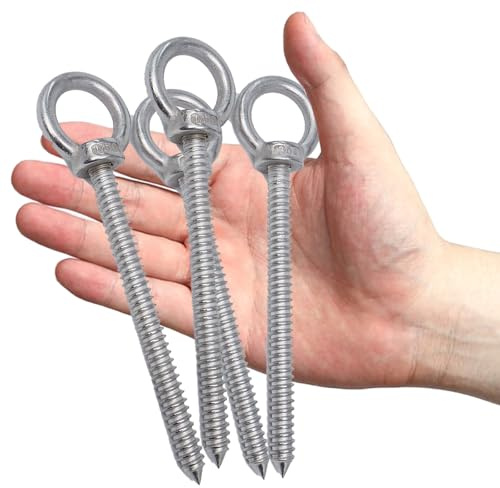 JAMHEXOU 16 cm Heavy Duty Eye Hooks M10 Self Tapping Eyelet Screw Load Capacity 350 kg Heavy Duty Screw in Eye Hooks for Hammock Stand, Swing Chair, Yoga, Heavy Indoor & Outdoor Uses (4Pack- M10)