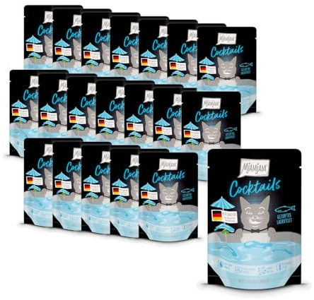 MjAMjAM - Boisson délicieuse pour Les Chats - Cocktails – Filet de Saumon effiloché, Paquet de 20 (20x40), sans céréales