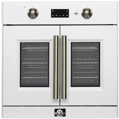 Forno Asti 30-Inch French Door Electric Wall Oven in White & Antique Brass, 3.68 cu. ft. True Convection, 3,600W, Air Fry, Sous Vide, Self-Clean
