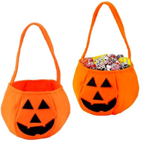 LQIOACU 2 Stück Halloween Tasche - Tragetasche - Beutel zum Sammeln von Süßigkeiten - Sammeltasche - Geschenktasche mit kinderfreundlichen Gruselmotiven（Kürbis）
