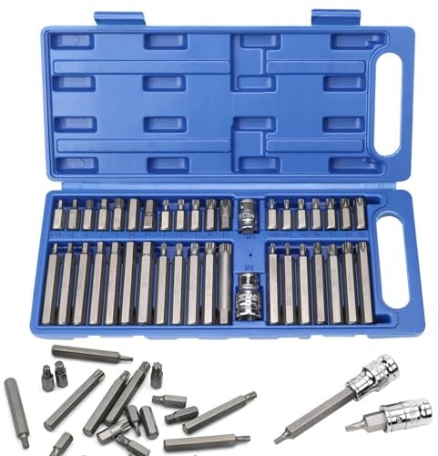 Steckschlüsselsatz Vielzahn, 40 Stück Vielzahn Nuss Satz mit 1/2, 3/8 Adapter, S2 Stahl Bit Einsatz Satz mit Blauer Kiste, Enthält Torx, Sechskant und Keilwellenschlüssel(H4-H12, T20-T55, M5-M12)