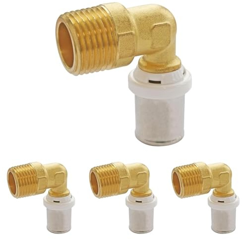 SOMATHERM FOR YOU, Raccord coudé à sertir pour tube multicouche Ø20 mm, mâle 15/21 (1/2), coude à 90°, compatible avec sertissage multiprofil, norme NF 545, étanchéité sécurisée (Lot de 4)