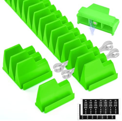 ZESHGON Wrench Organizer for 48 Wrenches, Spanner Organiser Improving Efficiency Magnetic Spanner Holder, Modular Wrench Rack Tool Organizer for Tool Box Drawer Storage(Green)