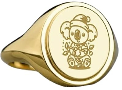 WORLD WIDE GEMS Weihnachts-Koala-Siegelring, Tierschmuck, ovaler Gravur, Geschenkschmuck, 925er Sterlingsilber (Ringgröße 5–12,5), vergoldet, WW_PDR_00473, 15x13mm, Sterling Silber, Kein Edelstein