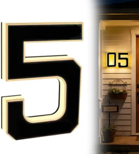 9 Inch Solar Lighted House Numbers for Outside, Light Up Waterproof LED Address Numbers Signs for Houses, Large Personalized Illuminated Exterior Modern House Numbers Light (5)