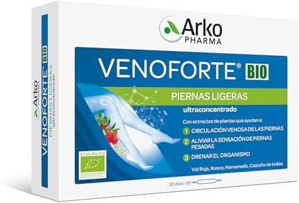 ARKOPHARMA Venoforte BIO 20 Ampollas Bebibles Vid Roja Circulación Piernas | Con vid roja, rusco, hamamelis y castaño de Indias. Piernas ligeras y buena circulación. Fórmula 100% vegetal y ecológica.