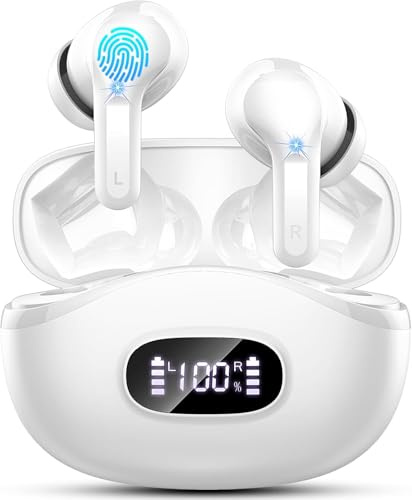 Ordtop Auriculares Bluetooth, auriculares inalámbricos Bluetooth 5.3, auriculares inalámbricos 2025 con 4 micrófonos ENC, auriculares con cancelación de ruido, 48 horas de graves profundos, USB-C, IP7