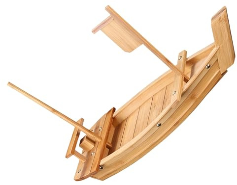 EXAOMBLE Barca per Sushi in Bambù 51,5cm a Forma di Barca, Design Elegante Giapponese, Grande Capacità per Ristorante e Buffet, Conserva Freschezza