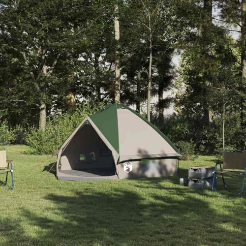Ordellia Teepee Zelt für 4 Personen in Grün Grau 388 x 320 x 169 cm mit Gestänge, Abspannleinen, wasserfestem 185T Polyester, Belüftungsfenstern, Moskitonetz, ideal für Camping, Outdoor