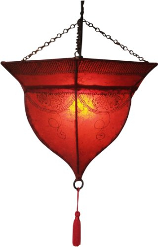 GURU SHOP Henna Leder Deckenlampe/Deckenleuchte - Mali Rot, 34x41x41 cm