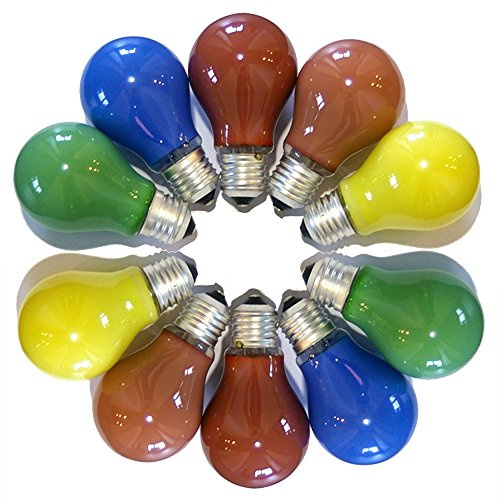 NCC-Licht 10er Set Leuchtmittel Birnenlampen A60 farbig gemischt 25W E27 bunt Rot Gelb Grün Blau Orange Party
