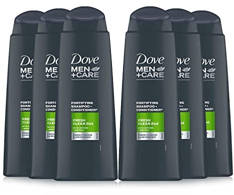 Dove Men+Care Fresh Clean 2 in 1 Shampoo and Conditioner cleansing shampoo with caffeine and menthol for deeply cleansed, revitalised hair 6x 400 ml