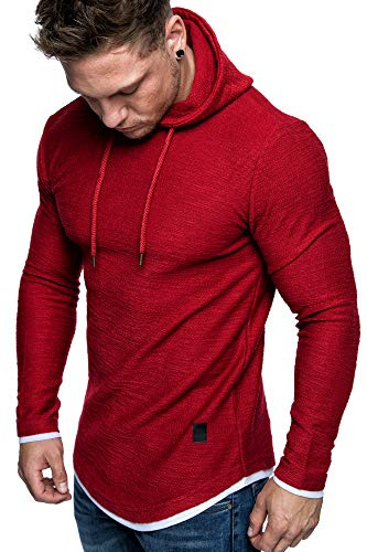 Amaci&Sons Herren 2in1 Oversize Kapuzenpullover Hoodie Sweater Sweatjacke Pullover Sweatshirt 4014 Rot L