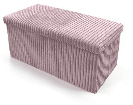 Large Ottoman Storage Box Folding Seat, Storage Stool Faux Leather Toy Chest Practical Bench Blanket Box (Cord Blush Pink, 76x38cms)