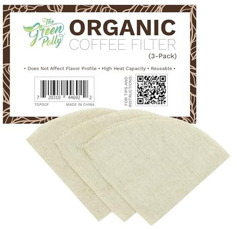 The Green Polly Bio-Kaffeefilterkegel Nr. 4, 3er-Pack, wiederverwendbar | kein Abfall und umweltfreundlich | rein natürlicher Hanf-Baumwolltuch-Kaffeefilter
