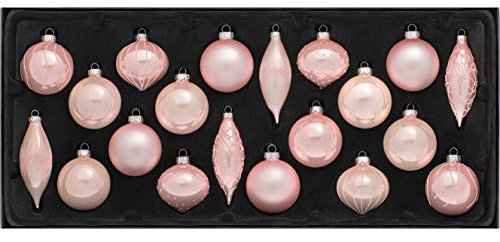 WeRChristmas Glass Christmas Tree Baubles, Baby Pink, Set of 20