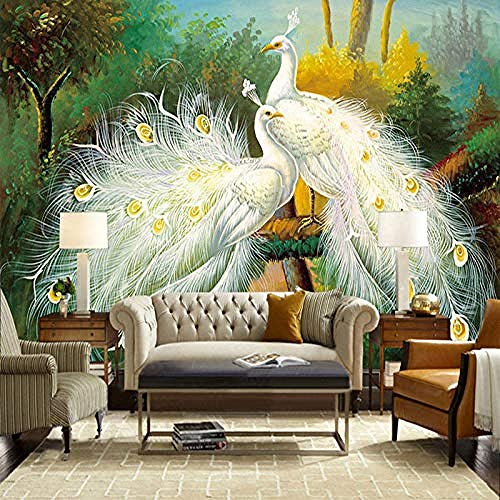 XHXI Kreativer europäischer Stil Schöner weißer Pfau Tierkunstdruck Fototapete Große Poster Wanddekoration für Wohn Wanddekoration fototapete 3d Tapete effekt Vlies wandbild Schlafzimmer-250cm×170cm