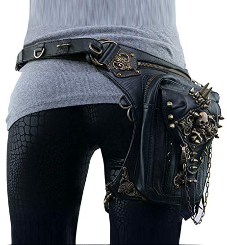 YOUCAI Vintage Wander-Hüfttaschen Steampunk Sport Tactical Beintasche Reisen Klettern Wanderrucksäcke Tasche Gürteltasche Schulter Bein Tasche,Schwarz,Einheitsgröße