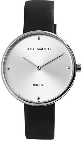 Just Watch Damen-Uhr Iris Echt Leder Armband Elegant Rund Analog Quarz JW10130 (schwarz silberfarbig)