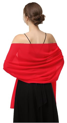 Baoqiya Chiffon Shawls Scarves Wraps for Bridal Wedding Party Evening Dress and Special Occasion Dresses, Red, Length(79) * Width(29)