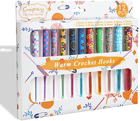 Coopay Crochet Hook Set, Crochet Hook Sets Soft Grip Added 6.5mm, 7mm, 8mm, Crochet Hooks for Arthritic Hands, Soft Handle with Long Stems, Amigurumi Crochet Hooks Beginner Gift Kit
