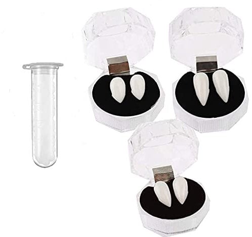 Ding Yongliang Vampire teeth,4 Pairs Vampire Teeth 4Sizes Custom Fangs Vampire Teeth Fake Dentures with 1 Tube Teeth Pellets Adhesive,Halloween Party Cosplay Props