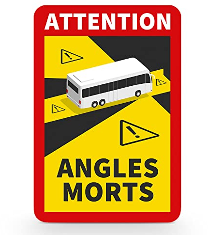 Betriebsausstattung24 Aufkleber Attention Angles Morts für Bus/Wohnmobil - PVC- Folie 17,0 cm x 25,0 cm - Französische StVO Artikel R.313-32-1 - Toter Winkel Warnschild - Hinweisschild