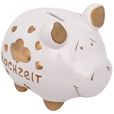 Brillibrum Design Sparschwein Hochzeit Hochzeitsgeschenk Keramik Spardose Schwein Handmade Sparschwein Sparbüchse Hochzeitsschwein (Doppelherz (15x15x17 cm))