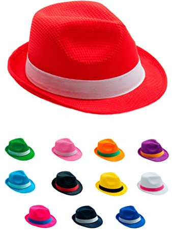 SILABA TONICA Sombreros Fiesta - Pack 10 uds - Sombreros de Colores para Hombre y Mujer - Elige el Color de la Cinta del Gorro (Sombrero Rojo)