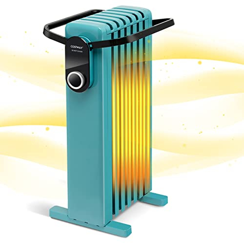 COSTWAY 1500W Ölradiator 7 Rippen Heizkörper 5-35℃, elektrische Heizung 3 Heizstufen mobil mit Räder, Überhitzungsschutz