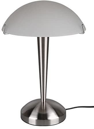 Reality Leuchten Tischleuchte Pilz II R59261007, Metall Nickel matt, Glas weiß, exkl. 1x E14, On/Off Touch