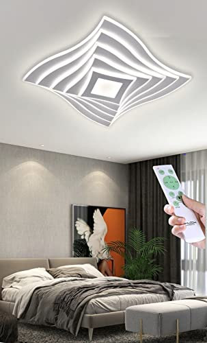 Plafoniera Lampadario 75W da soffitto a led con Telecomando Design Stile Moderno Lampada per Camera Cucina Salotto Locali Commerciali (Quadrata effetto 3D)