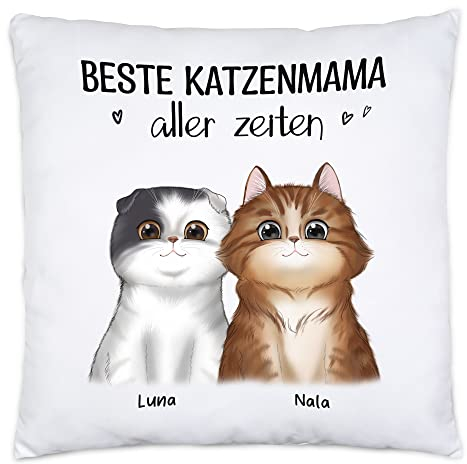 Kiddle-Design Katzenbesitzer Kissen inkl. Füllung Personalisiert Geschenk Katzenmama Katzenliebhaber Katzenhalter Cat Mom Katzenfreund Haustier 2 Katzen
