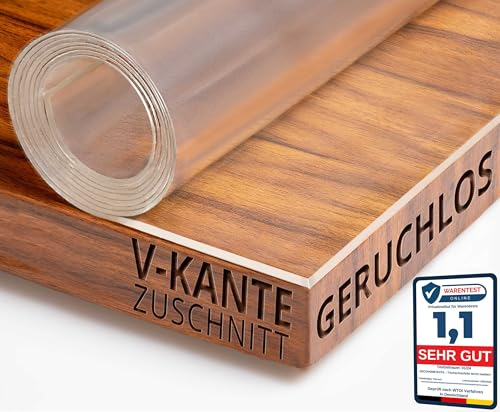 Transparent Tischfolie Schutzfolie Folie leicht mattiert Abgeschrägte V-Kante Eckig 80 x 120 cm Tischdecke Maschinenzuschnitt