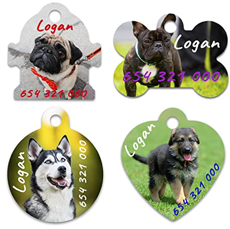 Chapa Perro Gato Personalizada con Foto y Texto Placa Identificativa Mascota Impresa (Redondo)